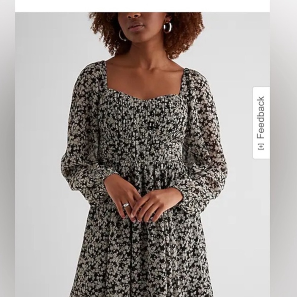 Express Floral Sweetheart Neckline Long Sleeve Mini Babydoll Dress – XL